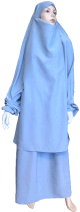 Jilbab reversible (satine/normal) deux pieces (Cape + Jupe evasee) - Taille S/M - Couleur gris clair