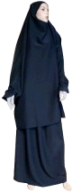 Jilbab reversible (satine/normal) deux pieces (Cape + Jupe evasee) - Taille L/XL - Coloris noir