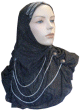 Hijab noir paillete avec boutons et chaines fines