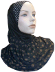 Hijab 1 piece noir perle au niveau du haut avec motifs cuivres