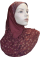 Hijab 1 piece bordeaux perle sur le bonnet avec motifs cuivres