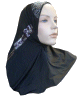 Hijab noir perle au niveau du haut avec motifs multicouleurs