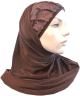 Hijab 2 pieces marron fonce avec bonnet dentelle marron
