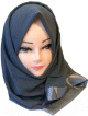 Chale / Foulard hijab une piece gris avec bande satinee