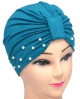 Bonnet egyptien perle de couleur bleu paon