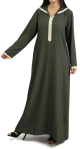 Djellaba marocaine pour femme avec dentelle et capuche - Couleur kaki