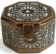 Boite de Rangement artisanale de forme octogonale en cuir avec des jolies motifs argentes - Couleur marron