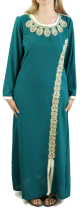 Robe orientale brodee et perlee pour femme - Couleur Vert emeraude