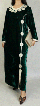 Robe longue orientale algerienne en velours brodee et perlee pour femme - Couleur Vert fonce