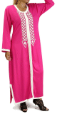 Robe Marocaine / Gandoura longue avec broderie pour femme - Couleur Fuchsia