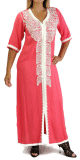 Robe marocaine traditionnelle brodee pour femme - Manches courtes - Couleur Corail