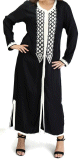 Robe Marocaine / Gandoura a manches longues avec broderie blanche - Couleur Noir