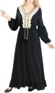 Robe brodee maxi-longue avec pompons et manche bouffantes pour femme - Couleur noire