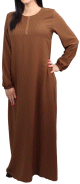 Robe longue simple manches longues avec ouverture zip pour femme - Couleur Marron
