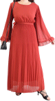 Robe longue fluide plissee avec manches evasees pour femme - Taille Standard - Couleur Brique