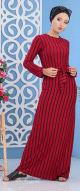 Robe a rayures noires de couleurs rouge framboise (Vetement turque femme moderne)