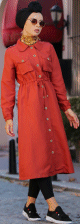 Trench-coat de ville et Robe boutonnee mi-longue pour femme - Couleur orange rouille