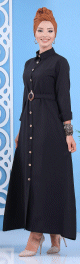 Robe longue boutonne avec ceinture - Couleur Noir (Vetement mastour pour femme)