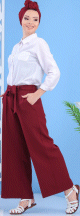 Pantalon ample avec ceinture de couleur grenat pour femme (Grande taille disponible)