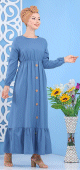 Robe longue a boutons style casual pour femme - Couleur bleue