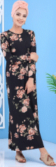 Robe longue decontractee a imprime floral pour femme - Couleur noire