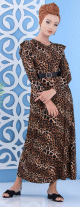 Robe longue a imprimes leopard avec ceinture pour femme