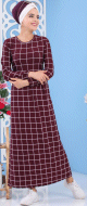 Robe avec imprimes a carreaux de couleur aubergine (grandes tailles) - Vetement femme voilee moderne