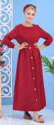 Robe longue cintree decoration boutons - Couleur grenat (Mode chic et moderne grande taille pour femme)