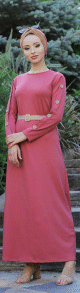 Robe longue decoration boutons pour femme style casual - Couleur rose