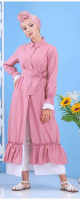 Robe avec ceinture de couleur rose clair (Vetement turque femme moderne)