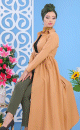 Robe longue elegante avec boutons tout au long pour femme - Couleur Caramel