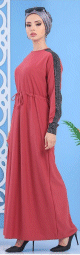 Robe longue chic a strass de couleur rose pour femme