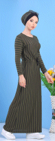 Robe decontractee kaki a rayures noires pour femme (grande taille)