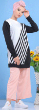 Tunique longue type Sweat pour femme imprime original noir et blanc - Couleur noire et blanche