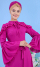 Robe elegante maxi-longue et ample a froufrou pour femme - Couleur fuchsia