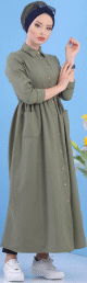 Robe longue avec boutons tout au long pour femme - Couleur Kaki