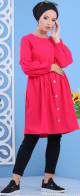 Tunique longue cintree pour femme - Couleur rose fuchsia