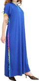 Robe orientale avec capuche ornee de pompons multicolores pour femme - Couleur bleue roi