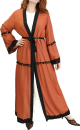 Kimono long (cardigan) en mousseline avec ceinture et broderies - Couleur rouille