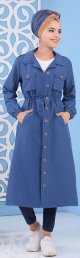 Trench-coat de ville et Robe boutonnee mi-longue pour femme - Couleur bleu