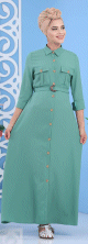 Robe longue boutonnee avec ceinture et poches pour femme - Marque Amelis Paris - Couleur kaki