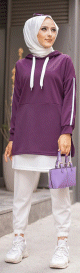Sweat-Tunique sportive bicolore pour femme musulmane (Hijab sport pas cher) - Couleur blanc et violet