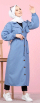 Trench-Coat Long pour femme (Boutique en ligne de Mode islamique Automne Hiver) - Couleur Bleu indigo