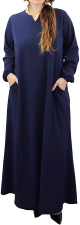 Robe longue evasee col V - Robes grandes tailles basic pas cher pour femme - Couleur Bleu marine