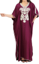 Gandoura / Robe marocaine manches courtes avec decorations - Couleur Prune