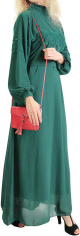 Robe longue fluide avec broderies pour femme - Couleur vert fonce