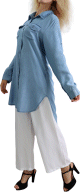 Chemise avec poches laterales pour femme - Couleur jean clair