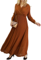 Robe longue plissee avec col en cache-cur - Couleur marron