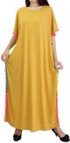 Robe orientale a pompons multicolore sur les cotes pour femme - Couleur Jaune moutarde