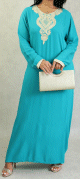 Robe arabe simple avec borderie traditionnelle pour femme - Couleur Vert emeraude